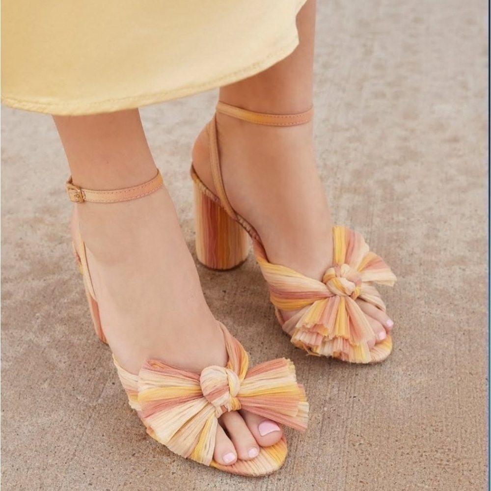 LOEFFLER RANDALL Camellia Sunset Bow Sandal Block Heel Peep Toe Pastel Sandal